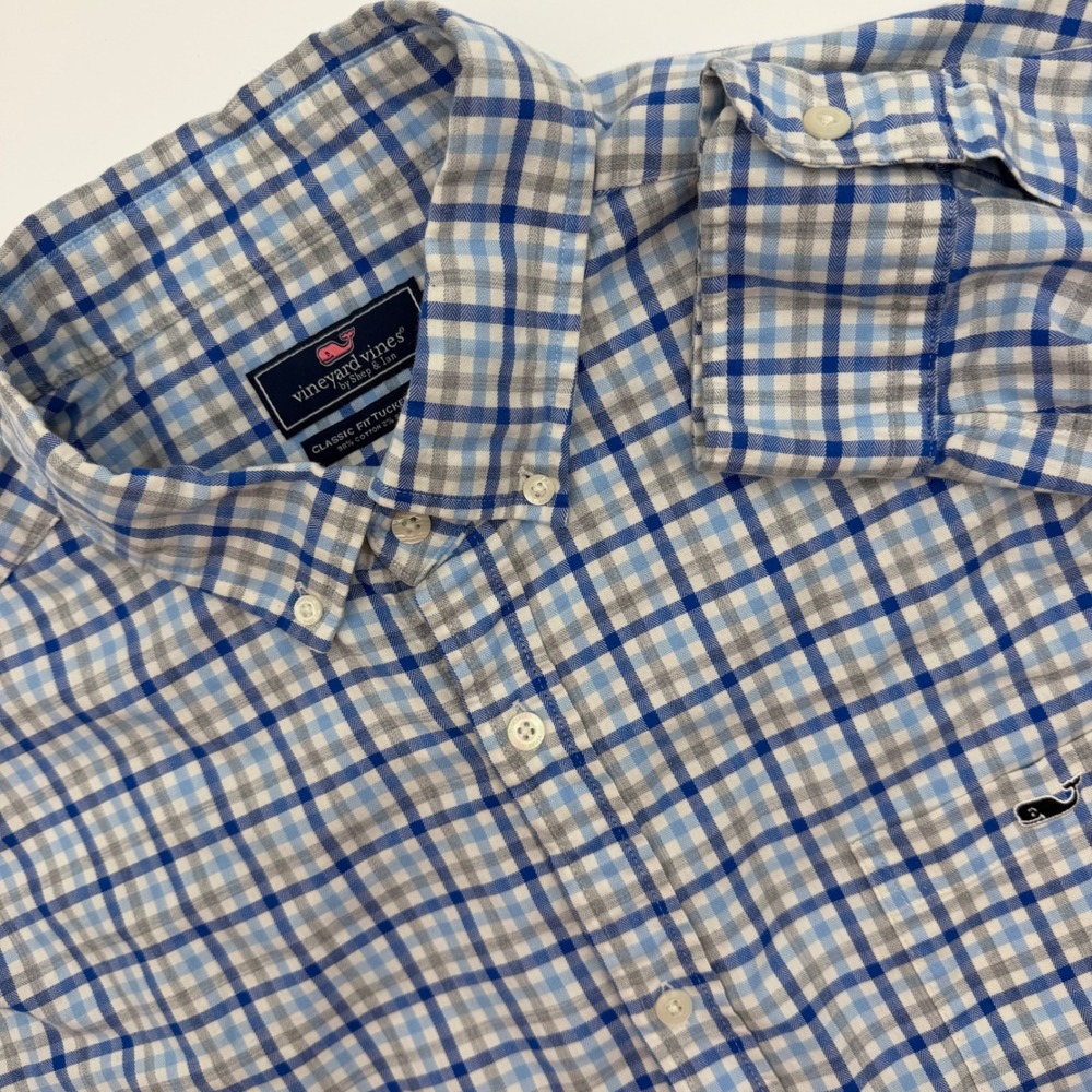 Vineyard Vines Classic Fit Tucker Shirt Mens XXL Blue Grey‎ Plaid Button Down
